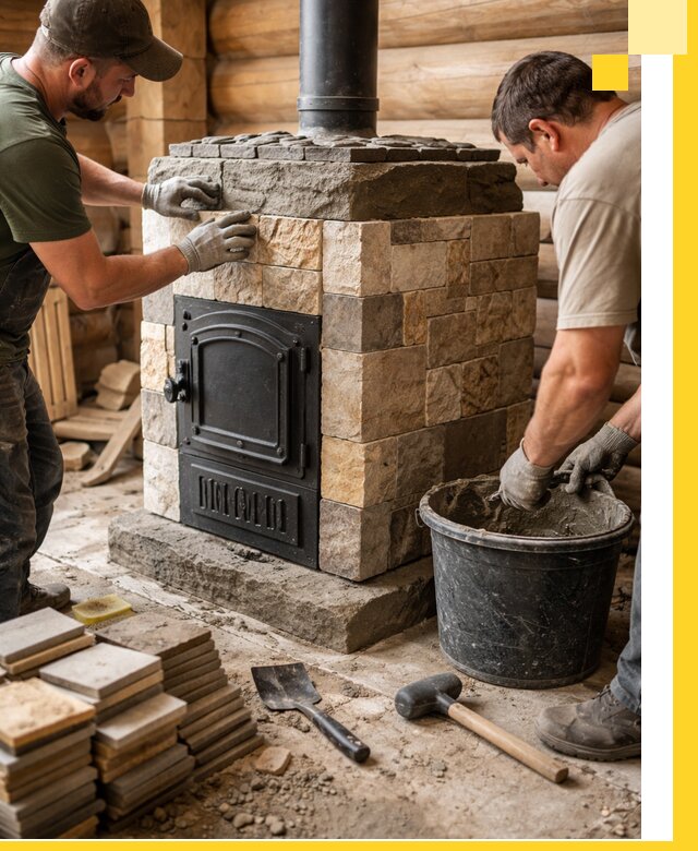 Облицовка банной печи под ключ в Ханты-Мансийске: камень и плитка