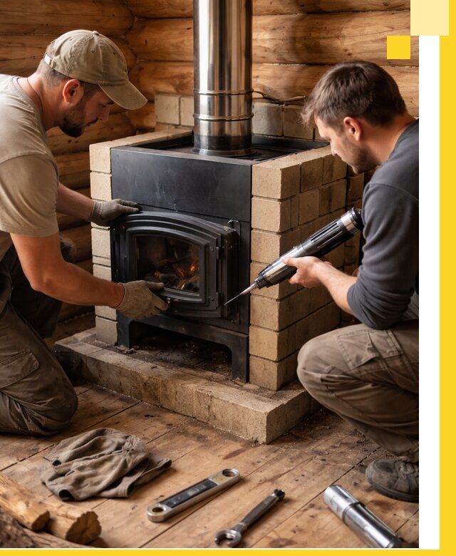 Монтаж и установка печи в бане под ключ с гарантией в Ханты-Мансийске