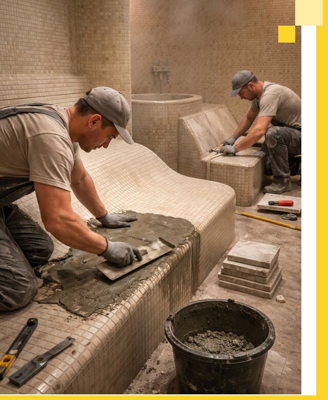 Лежаки для хамама под ключ в Ханты-Мансийске, проект и монтаж