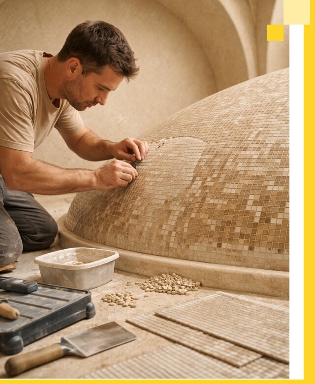 Профессиональная укладка мозаики для хамама под ключ в Ханты-Мансийске