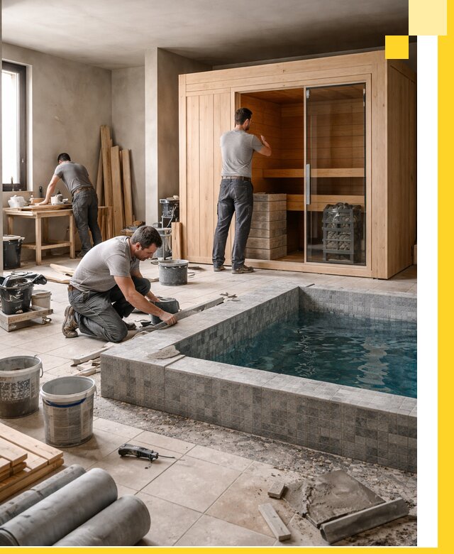 SPA зоны под ключ с бассейном сауной и печью в Ханты-Мансийске